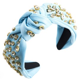 scicent Light Blue Headband Birthday Queen Head Band for Women Girls Gifts Fashion Wide Knotted Hair Bands Embellished Crystal Rhinestone Headpiece Non-Slip Hair Hoops - 25811