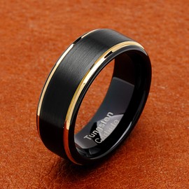 Tungsten Rings For Men Two Tone Black Gold Wedding Band Center Brushed Engagement Size 6-16 (tungsten, 10)