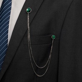 HAWSON Birthstone Brooch Pin for Men with Hanging Chain & Crystal, Mens Silver Lapel Pin for Wedding/Birthday/Party Dress Suits Accessories