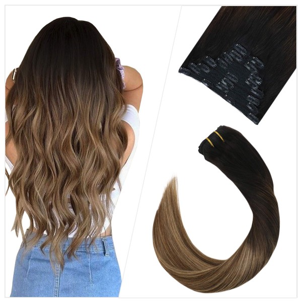 Ugeat Balayage Clip in Hair Extensions Black to Dark Brown