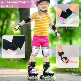 FIODAY Knee Pads for Kids Toddler Knee Pads and Elbow Pads Wrist Guards with Drawstring Bag Adjustable Protective Gear Set for Girls Boys Skating Cycling Skateboard Scooter,3-8 Years,Rainbow