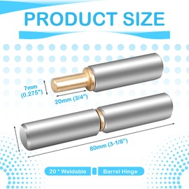 20 Pack Weldable Barrel Hinges, 3-1/8" x 1/2" Weld On Bullet Gate Hinges, Heavy Duty Carbon Steel Hinge, Ball Bearing Detachable Hinge for Gate,Trailer, Ramp, Door, Windows