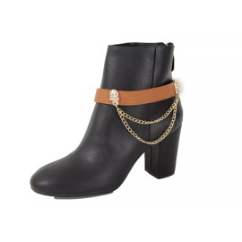 Unbranded Women Boot Chain Bracelet Western Shoe Charm Jewelry Brown Strap Gold Skulls