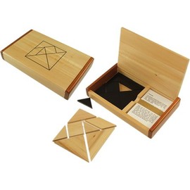 wooden double Tangram in wooden case with 60 design cards and instruction book