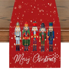 Christmas Table Runner, 33x183cm Red Linen Table Runner Christmas Nutcracker Table Runner Christmas Tablecloth Long Xmas Dinner Table Cloth for Dining Home Christmas Table Decorations