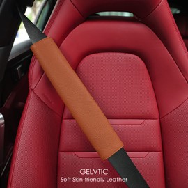 GELVTIC Car Seat Belt Covers for Adults Soft Leather Seatbelt Shoulder Pad Neck Cushion Protector Comfortable Driving Car Accessories Truck SUV Airplane Backpack (SC01Brown-12.4in-1Pack)