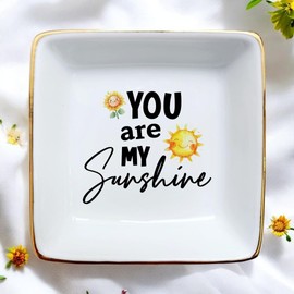 Clover89 You Are My Sunshine Ring Dish,Ceramic Jewelry Trinket Tray-Mothers Day,Birthday,Engagement,Christmas Thanksgiving,Gifts for Women Her Mom Daughter Sister Best Friends Wife Girlfriend