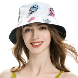 ZLYC Women Summer Bucket Hat Fruit Print Fisherman Hat(Ice Cream White)