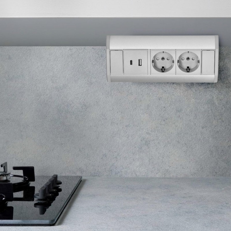 Aluminium Power Strip 2-Way I USB-A USB-C I Grey