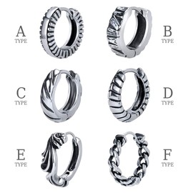 LUXSTAR Men's Hoop Earrings, 6 Styles, Single Ear, Hypoallergenic, Stainless Steel, 0.6 oz (18 g) (C), Stainless Steel