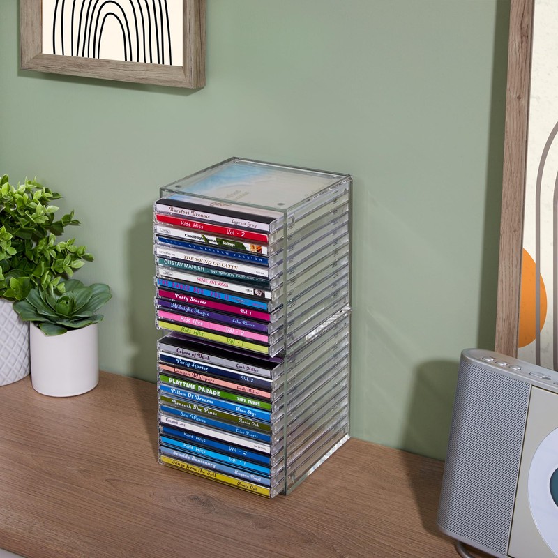 STORi Stackable Clear Plastic CD Organizers (2 Pack) Cube Jewel
