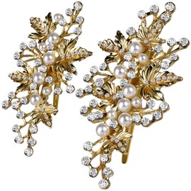 CROWN GUIDE Gold Rhinestone Hair Clips for Women Bridal Hair Pins Piece Wedding Hair Accessories for Brides Leaf Flower Pearl Barrettes for Girls