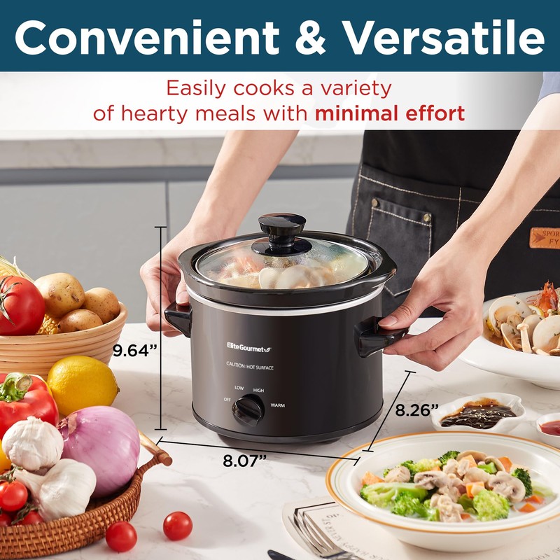 Elite Gourmet MST239X Electric Round Slow Cooker, Adjustable Temp, Entrees,