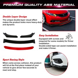 Xotic Tech Front Bumper Lip Chin Spoiler Splitter Diffuser Protector Body Kit with Adjustable 10"-13" Support Rod Compatible with Honda Accord Civic or VW MK5 MK6 MK7 or Kia Optima, Matte Black w/Red