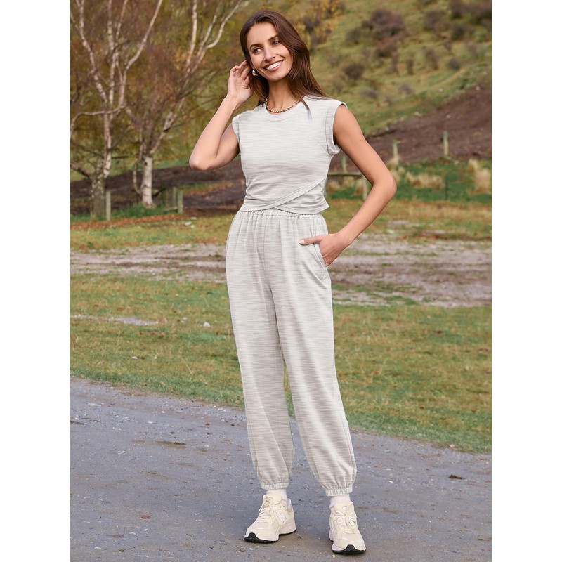 Glamaker Women's Two Piece Athletic Sets Casual Workout Sleeveless Cropped