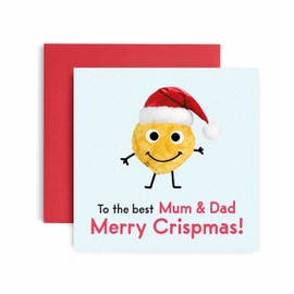 Huxters Merry Crispmas Mum and Dad Merry Christmas Card – Christmas Parents Cards with Blank Interior - Xmas Card with Recyclable Envelope – Paper Funny Card for Parents (Mum and Dad)