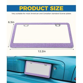 iolory 2 PCS Bling License Plate Frame,Rustproof Bling Glitter Diamond Car License Plate Cover Holder,Stainless Steel Car Plate Cover,Fit for Most US and Canadian Standard License Plates (Purple)