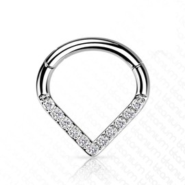 GBJUK Titanium Hinged Segment Septum Nose Ear Hoop Rings Chevron Paved with Clear CZ Gems 1.2mm x 8mm