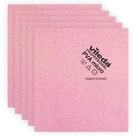 Vileda Professional Paño de microfibra PVA rojo, funda de limpieza multiusos, resultados brillantes sin rayas, toalla de gamuza sintética, ideal para superficies duras, materiales suaves y absorbentes, paquete de 5