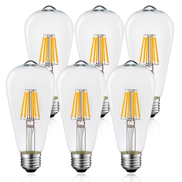 AOGOLO Vintage LED Edison Bulb, 6-Pack, 4200K Daylight, 5W, Equivalent 40-60Watt, ST19 Antique Vintage Style Filament Light Bulbs, E26 Medium Base Lamp for Home,Dimmable, Clear Glass