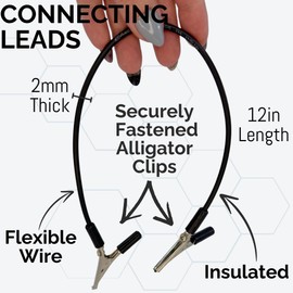 Eisco Labs - 4mm Connecting Leads – 12" Black Insulated Alligator Clip Wires, Electrical Test Leads, Jumper Wires, Circuit Testing Clips, DIY Electronics Cables for Lab, STEM, Experiments, Prototyping