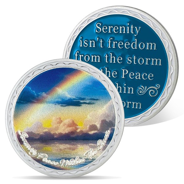 AtSKnSK Sobriety Coin Serenity Peace in the Storm Rainbow AA