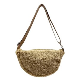 Small Teddy Fur Crossbody Bum Bag Unisex Belt Bag Shoulder Bag Plain Colour, khaki