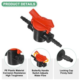 M METERXITY 6-Pack Barbed Ball Valve, for 1/4 Inch Drip Tubing Plastic in-Line Ball Valve Shut-Off Switch for Irrigation/Greenhouse/Aquariums, Barbed Locking Drip Irrigation Fitting