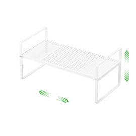 SOFRON Expandable Cabinet Storage Shelf Stackable Organizer Rack for Kitchen Bathroom Pantry Spice Cupboard Coffee Countertop Home Office Desk Heavy Duty Nonslip White Large 1 Pack