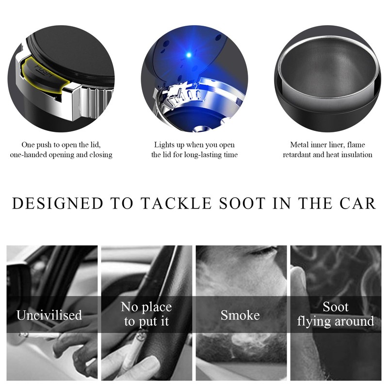 Ohleats Car Ashtray with Lid, Detachable Stainless Steel Ash Tray