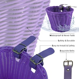 EIRONA Bicycle Handlebar Basket for Children's Bike, Balance Bike, Scooter, Tricycle, Bicycle Storage with DIY Sticker, Purple