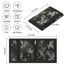 Leyeve wallet,Teen Wallet with Coin Pocket,Kids Wallets for Boys,RFID Trifold Canvas Outdoor Sports Wallet for Kids,Front Pocket Wallet with Magic Sticker-Green camo