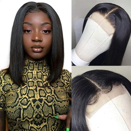 Pizazz Short Bob HD Transparent Lace Front Human Hair Wigs For Women Pre Plucked (10inch) 150% Density Brazilian Straight T Part Lace Front Wigs with Baby Hair