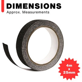 4m x 25mm Anti Slip Tape - Strong Adhesion Grip Tape, Sticks to Wood, Stone, Metal, Cement and More, Non Slip Rubber Strips for Stair Treads, Anti Slip Decking Strips