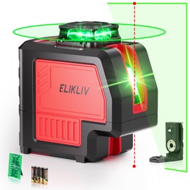 Elikliv 2 Plumb Dots 5 Lines Laser Level - 200Ft Green Laser Level Lines Tool, 360° horizontal Green Laser line ＆ 120° Vertical Green Laser Line, Laser Level 360 Self Leveling for DIY