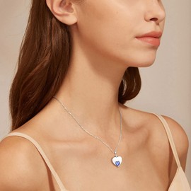 Cremation Jewelry for Ashes for Women, 925 Sterling Silver Heart CZ Urn Jewelry Memorial keepsake Urn Necklace (Blue CZ Urn Necklace)