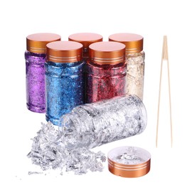 COHEALI 1set Metallic Gold Foil Nail Each of Gold Red and Flakes Tweezers for Creative Manicures and Nail Decorations