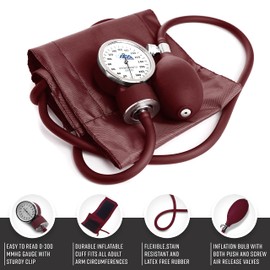 ASA TECHMED Dual Head Sprague Stethoscope and Sphygmomanometer Manual Blood Pressure Cuff Set with Case, Gift for Medical Students, Doctors, Nurses, EMT and Paramedics, Burgundy