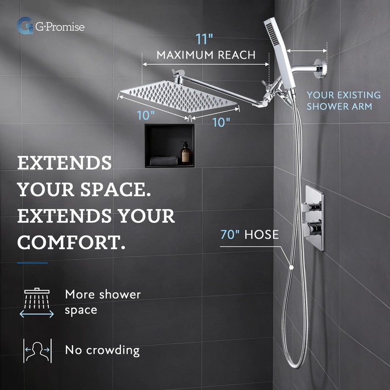 G-Promise All Metal 10" Dual Square Shower Head Combo |