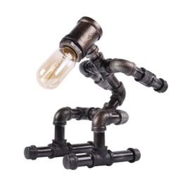 MENZOM Steampunk Table Lamp, Vintage Industrial Plumbing Robot Table Lamp, Industrial Metal Robot Lamp, Antique Iron Robot Table Lamp for Bar Cafe Desktop Room Decoration