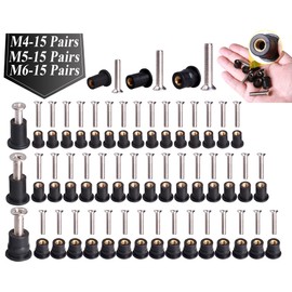 WEDAMER 45 Pairs M4 M5 M6 Neoprene Well Nuts with Stainless Steel Screw M5 Rubber Well Nuts Kayak Brass Copper Bolts Well Nut Kit for Kayak Motorcycle Boat Marine Windscreen Accessories (M4 M5 M6)
