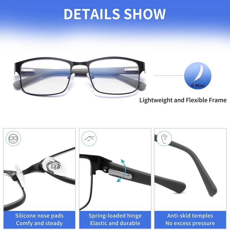 AIKLLY Reading Glasses for Men - 3 Pack Blue Light