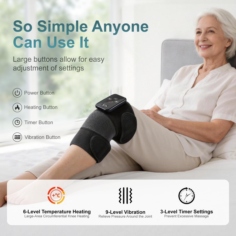 LEERCON Knee Massager with Heat Cordless Heated Knee Brace with