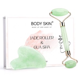 Body Skin Cosmetics Gua Sha Gesicht - Jadestein Anti-Falten aus Quarz mit Qualitätszertifikat - 100% Original Jade Roller (Grün)