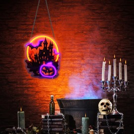 Spooky Skull UV Print Led Neon Signs For Wall Decor, Premium Acrylic LED Neon Light Hang With Metal Chain, USB Powered Beer Bar, Pub Store,Restaurant , Garage Bar, Shop Pub, Bistro, Party, Man Cave, Convenience Stores,USB Operated,Dimmable Switch 5V (15*