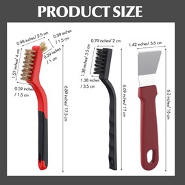 Yiyiring 50 Pcs Wire Brush Set 48 Brass/Nylon/Steel Wire Brushes for Cleaning with Curved Handle, 2 Cleaning Scrapers for Removing Rust, Dirt, Paint Scrubbing