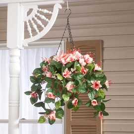OakRidge Fully Assembled Artificial Fuchsia Hanging Basket, Pink â Polyester/Plastic Flowers in Metal/Coco Fiber Liner Basket for Indoor/Outdoor Use