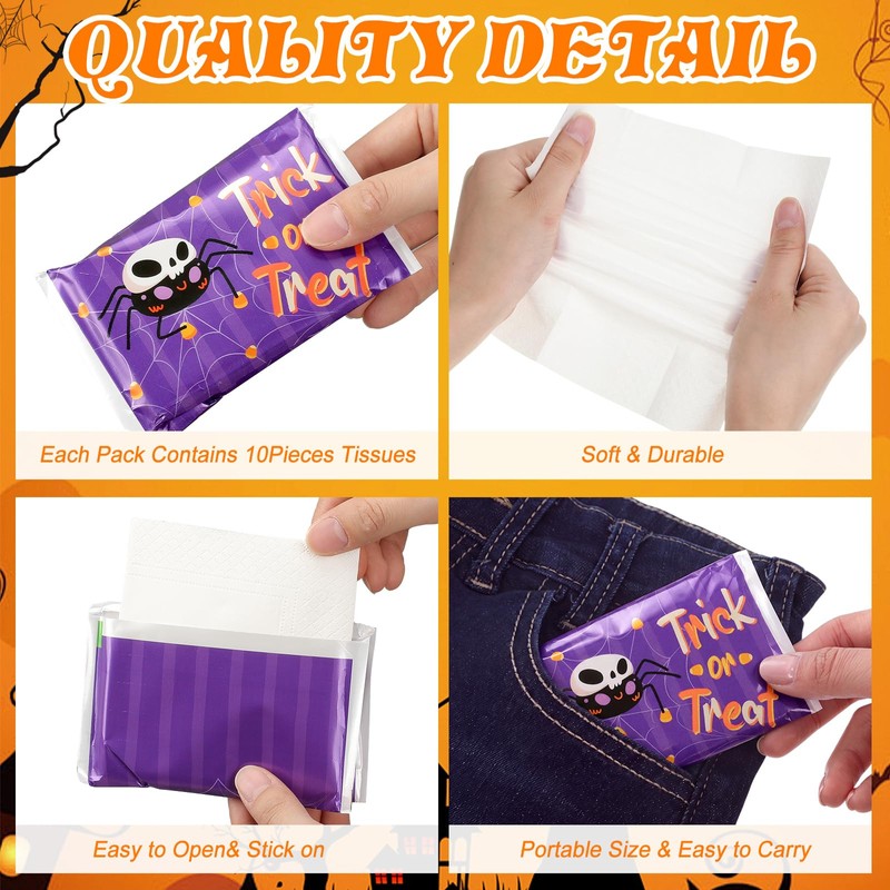10 Pack Cute Halloween Travel Tissues Pocket Size, Slim Pack