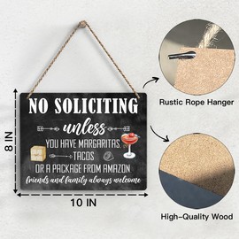 No Soliciting Sign For House, Do Not Knock Or Ring Doorbell Wooden Sign for Front Door, Farmhouse Baby Room Nursery Home Bedroom Rustic Hanging Sign, Set of 1 Wooden Sign With Rope - f06