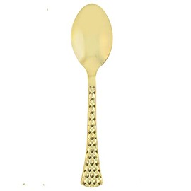 EcoQuality Gold Hammered Disposable Plastic Table Spoon - Heavy Weight Plastic Gold Cutlery, Disposable Utensils, Silverware for Wedding, Birthday, Event Planner, Baby Shower, Anniversaries (40 PACK)